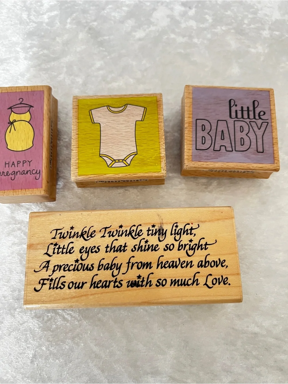 Lot 4 Wooded Stamps Baby Shower Print Theme Little Baby Happy Pregnancy Twinkle
